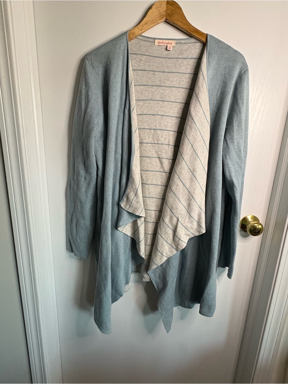 fresh produce Draped Open-Front Cardigan Striped Lining Coastal Cozy Cotton Chic